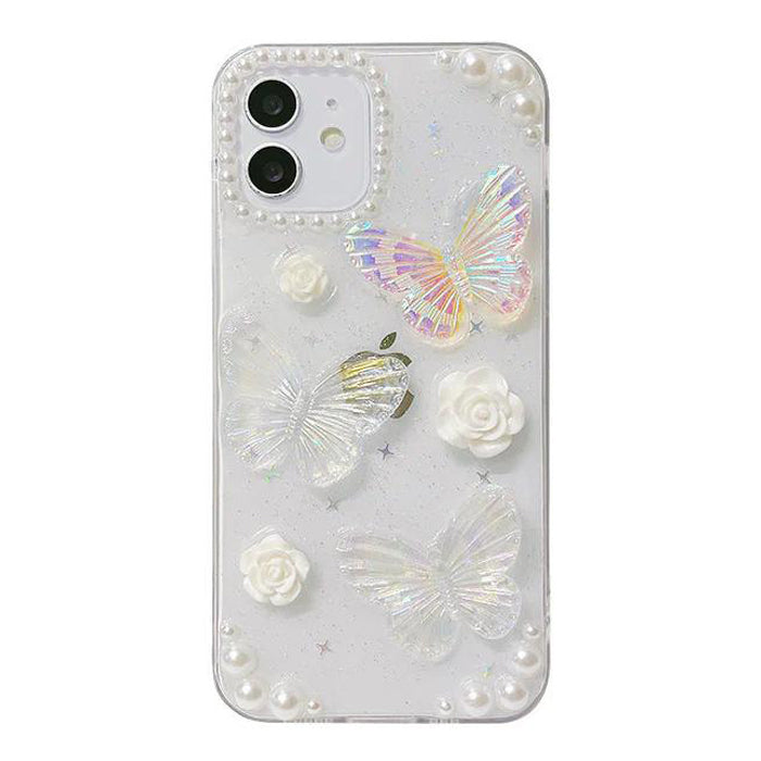 3D Abstract Crystal Laser iPhone Case White Butterflies