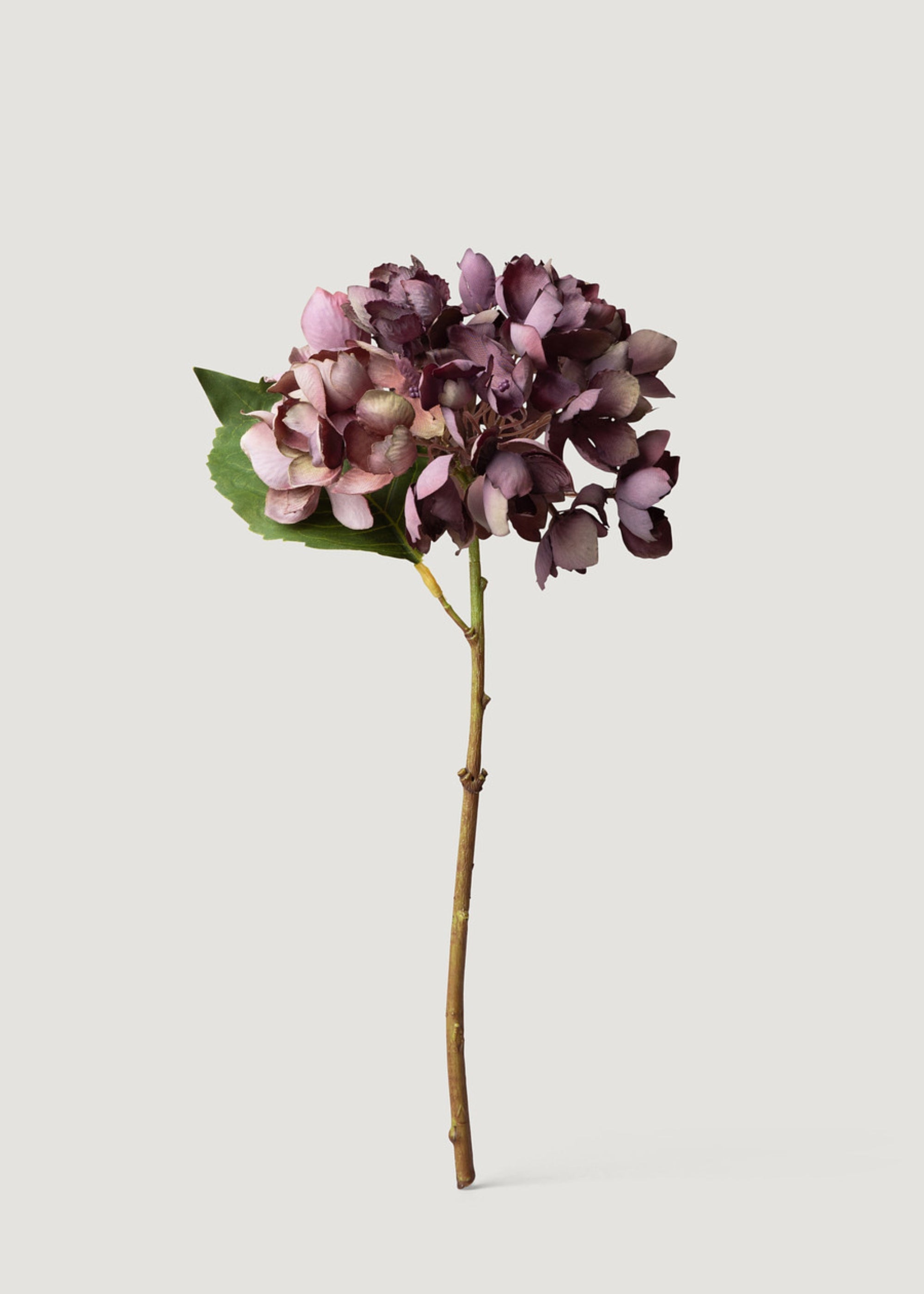 Vintage Plum Dried Look Fake Hydrangea Flower - 13.75"