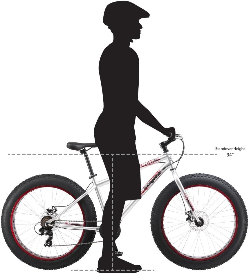 Malus Mens and Women Fat Tire Mountain Bike, 26-Inch Bicycle Wheels, 4-Inch Wide Knobby Tires, Steel Frame, 7 Speed Drivetrain, Shimano Rear Derailleur, Disc Brakes